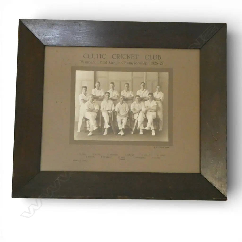 FRAMED PHOTOGRAPH OF THE CELTIC CRICKET CLUB WINNERS THIRD GRADE 1926-26 270x340mm Image 1++