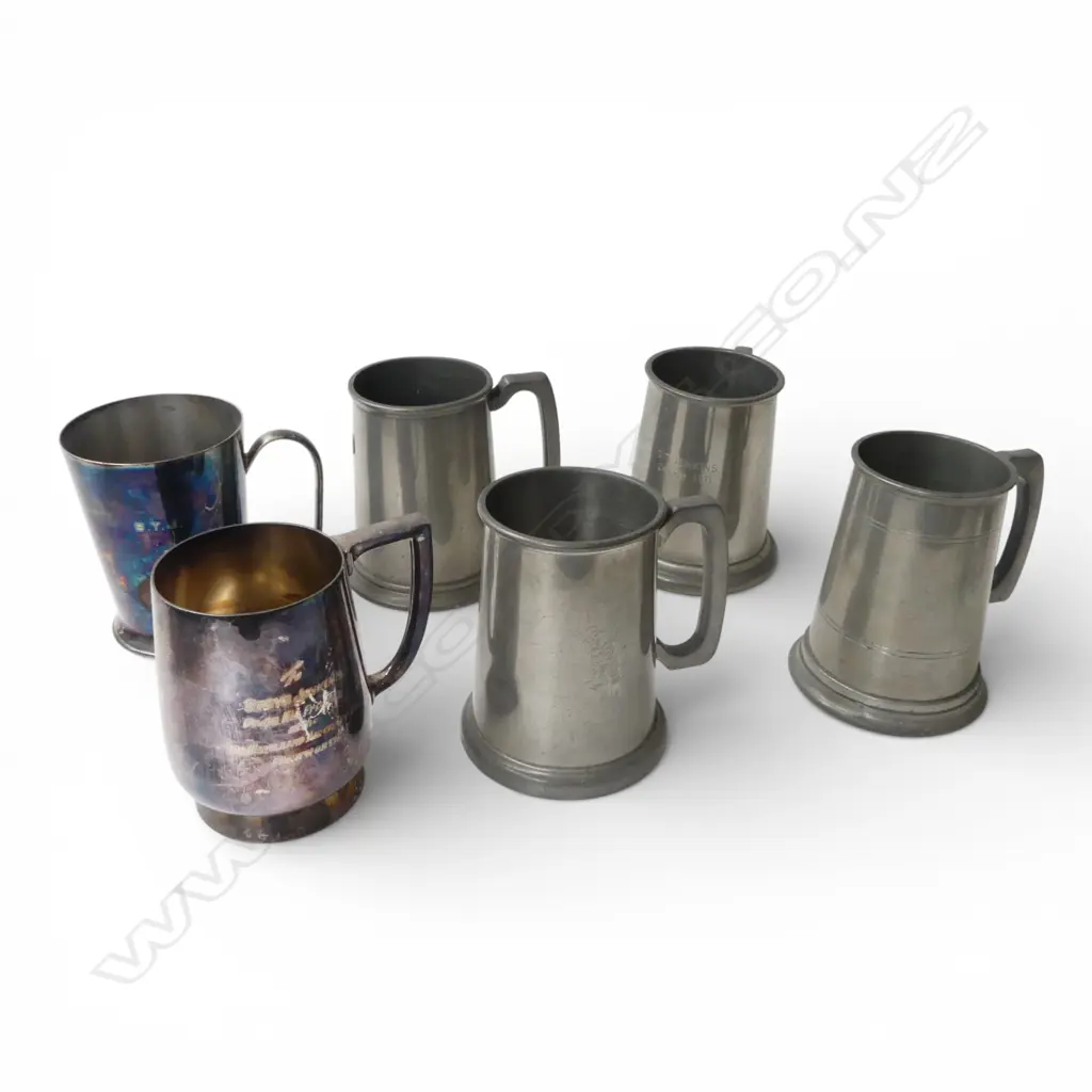 6 PEWTER & SILVER PLATE MUGS  Image 1++