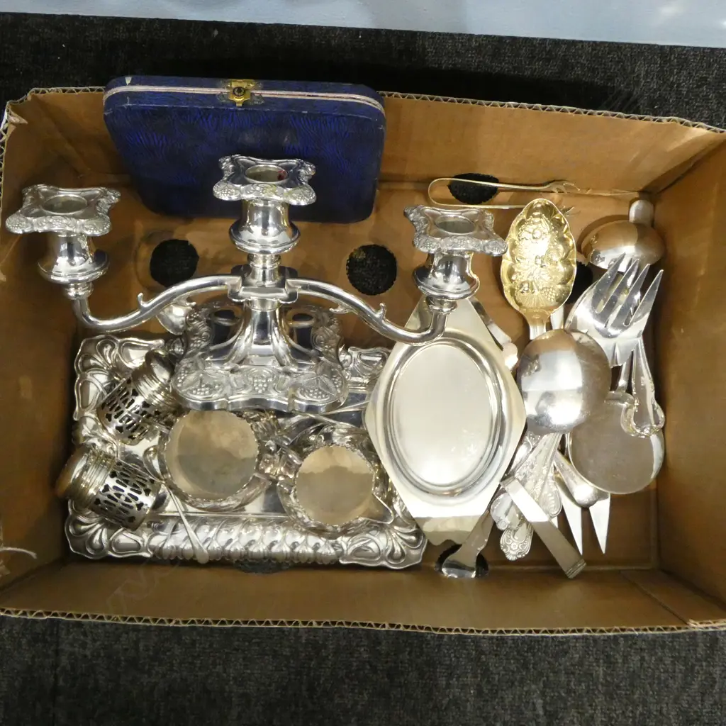 COLLECTION OF SILVER PLATED CUTLERY Incl. CANDELABRA, ART NOUVEAU STYLE PCES etc Image 1++