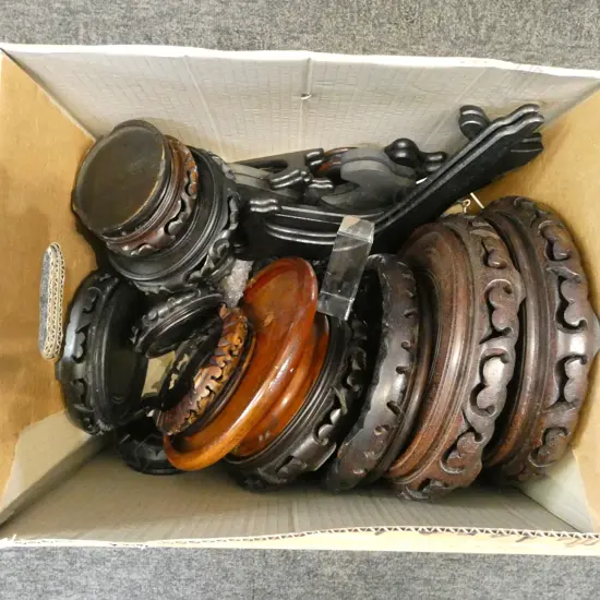 LARGE COLLECTION OF ORIENTAL VASE STANDS, PLATE STANDS, etc ...