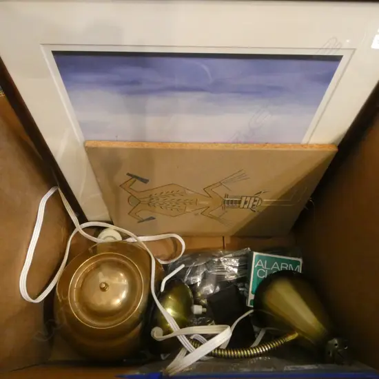 ASST. ITEMS; CUTLERY, RETRO LAMP, PRINT, NAVAJO SAND ART ETC 