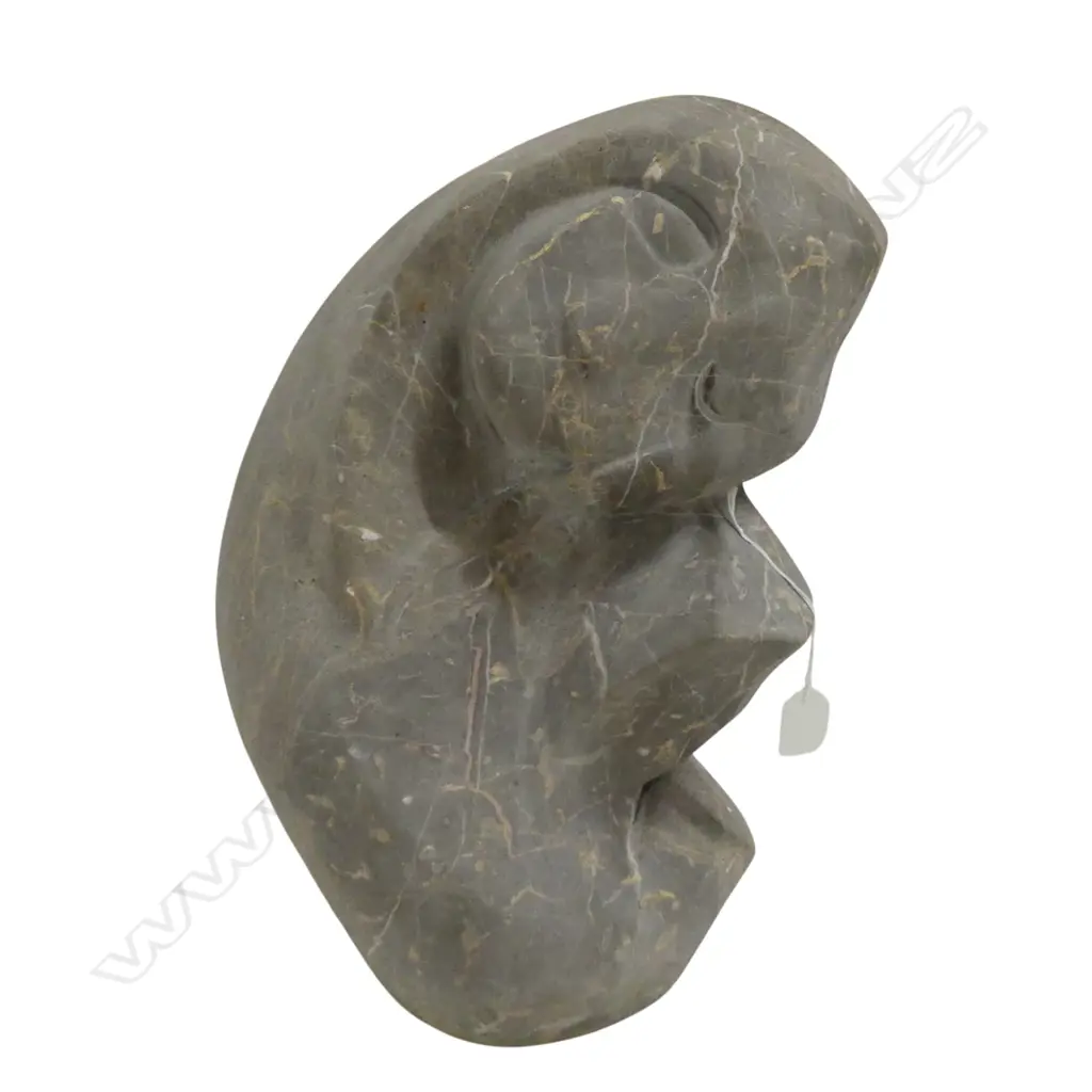 CARVED MARBLE STYLISED SCULPTURE OF MOTHER & CHILD, with tan marbling, H.450mm Image 1++