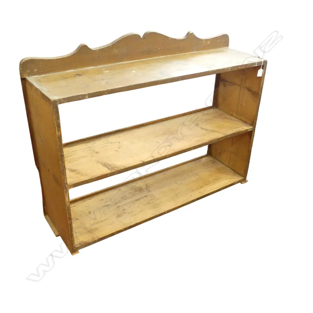 A 19THC EUROPEAN PINE BOOKCASE/SHELF UNIT WITH PART ORIGINAL PAINT FINISH SHAPED UPSTAND BACK 990 x 290 x 780mm Image 1++