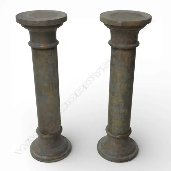 PR OF GREY & TAN 3-SECTION MARBLE COLUMNS, H.1000mm