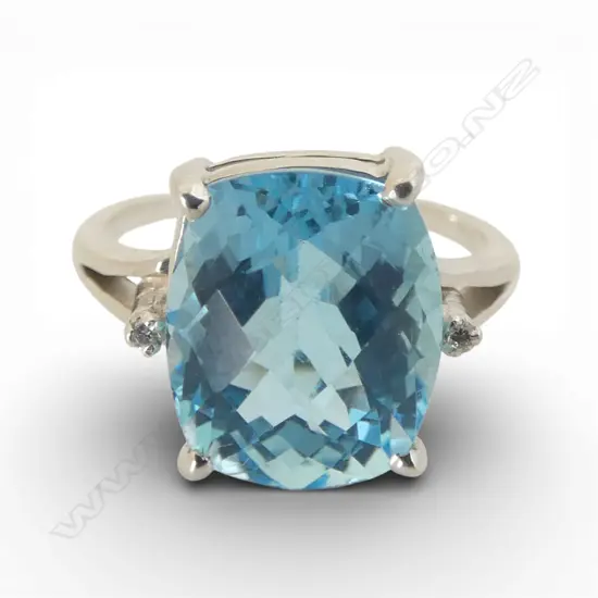 SILVER BLUE TOPAZ & DIAMOND RING