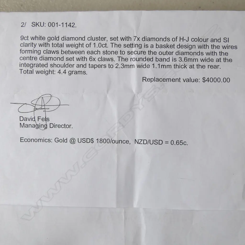 9ct WHITE GOLD 7 DIAMOND CLUSTER RING, H-J & SI TW 1ct DIAMONDS, 4gms RING TW SIZE O Image 1++