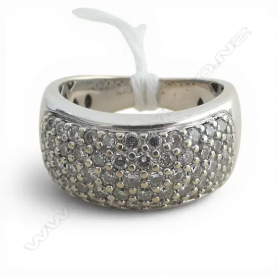 18ct WHITE GOLD & DIAMOND PAVE RING 9.74gms SIZE L1/2