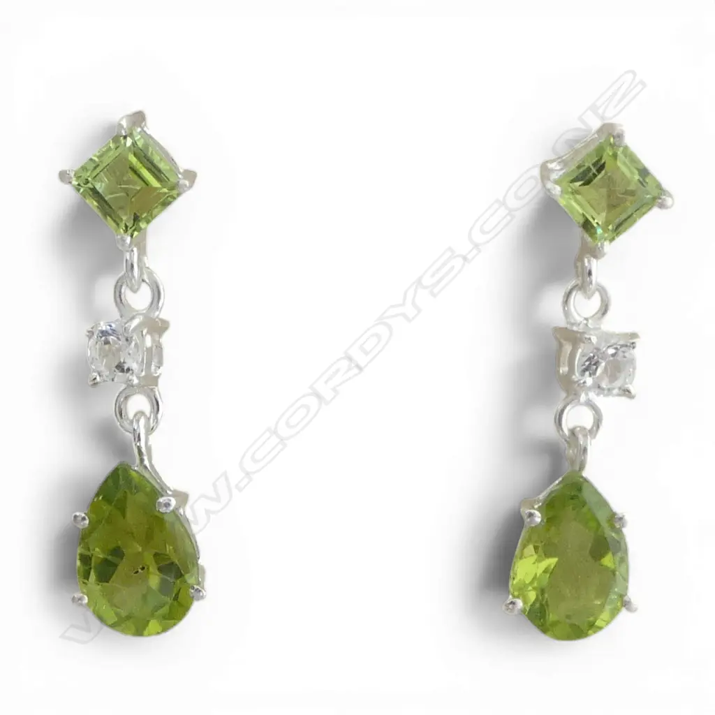 PR SILVER PERIDOT & WHITE TOPAZ EARRINGS Image 1++