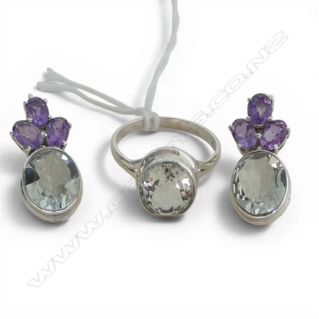PR AMETHYST & PRASIOLITE EARRINGS & MATCHING RING Image 1++