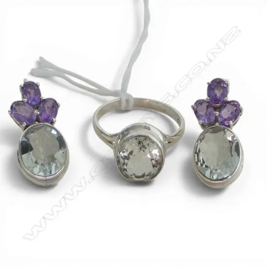 PR AMETHYST & PRASIOLITE EARRINGS & MATCHING RING