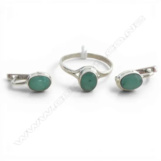 PR SILVER EMERALD EARRINGS & MATCHING RING