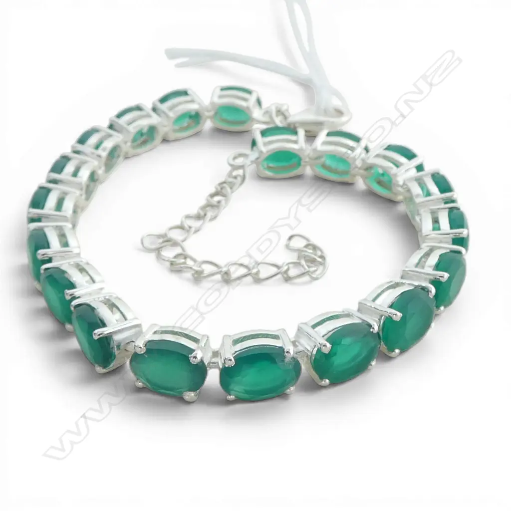 SILVER & GREEN ONYX TENNIS BRACELET Image 1++