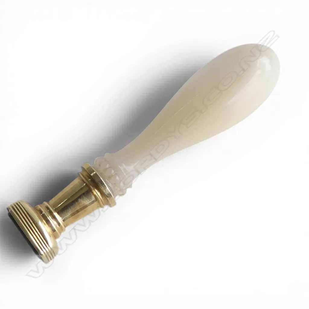 ANTIQUE GOLD BLOODSTONE & mother of pearl handled SEAL testing 14ct gold Image 1++