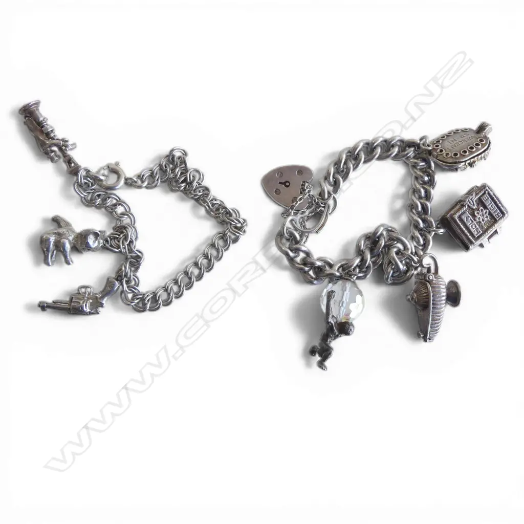 2 SILVER CHARM BRACELETS 54gms Image 1++
