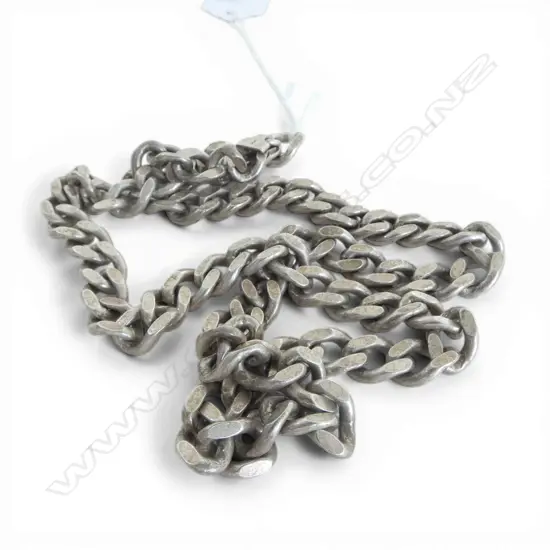 HEAVY SILVER FLATTENED CURB LINK LONG NECK CHAIN L.560mm. 94gms 