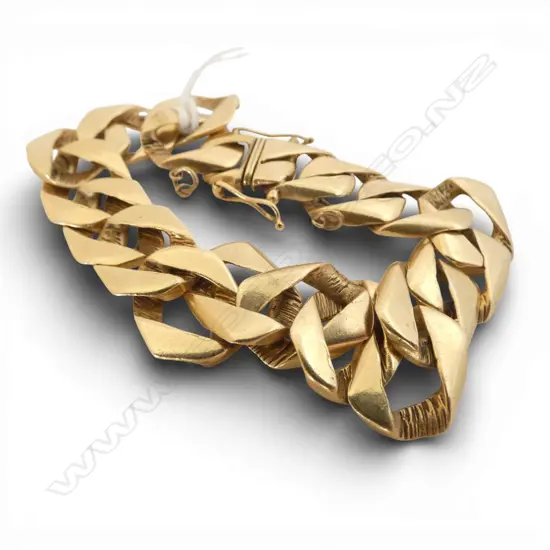 14CT YG GENTS FLAT CURB LINK BRACELET L.215mm 37.6gms