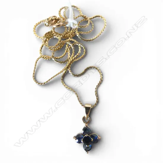 14ct GOLD CHAIN 2.40gms & 4 STONE SAPPHIRE PENDANT 0.93gms