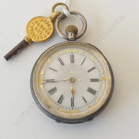 SILVER POCKET WATCH & KEY