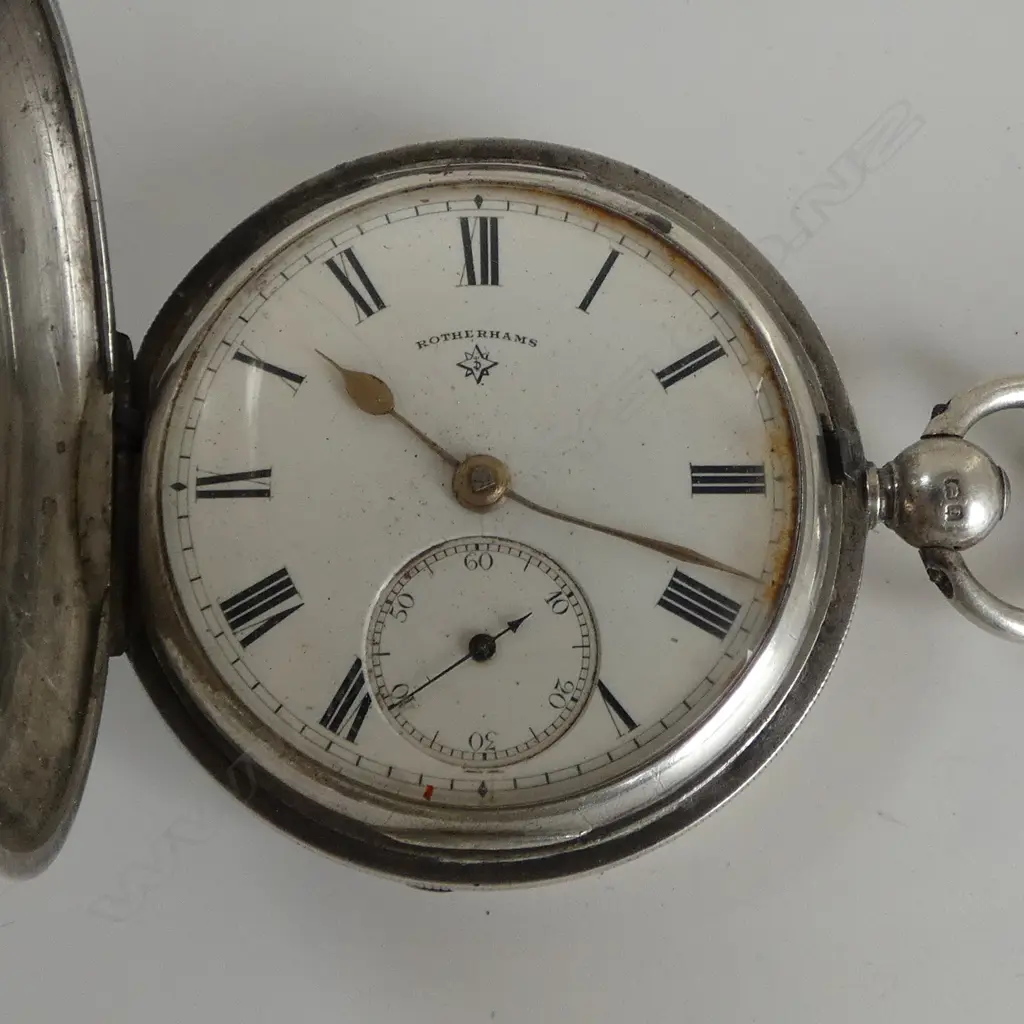 ROTHERHAMS SILVER HUNTER POCKET WATCH key wind apparently not working Image 1++