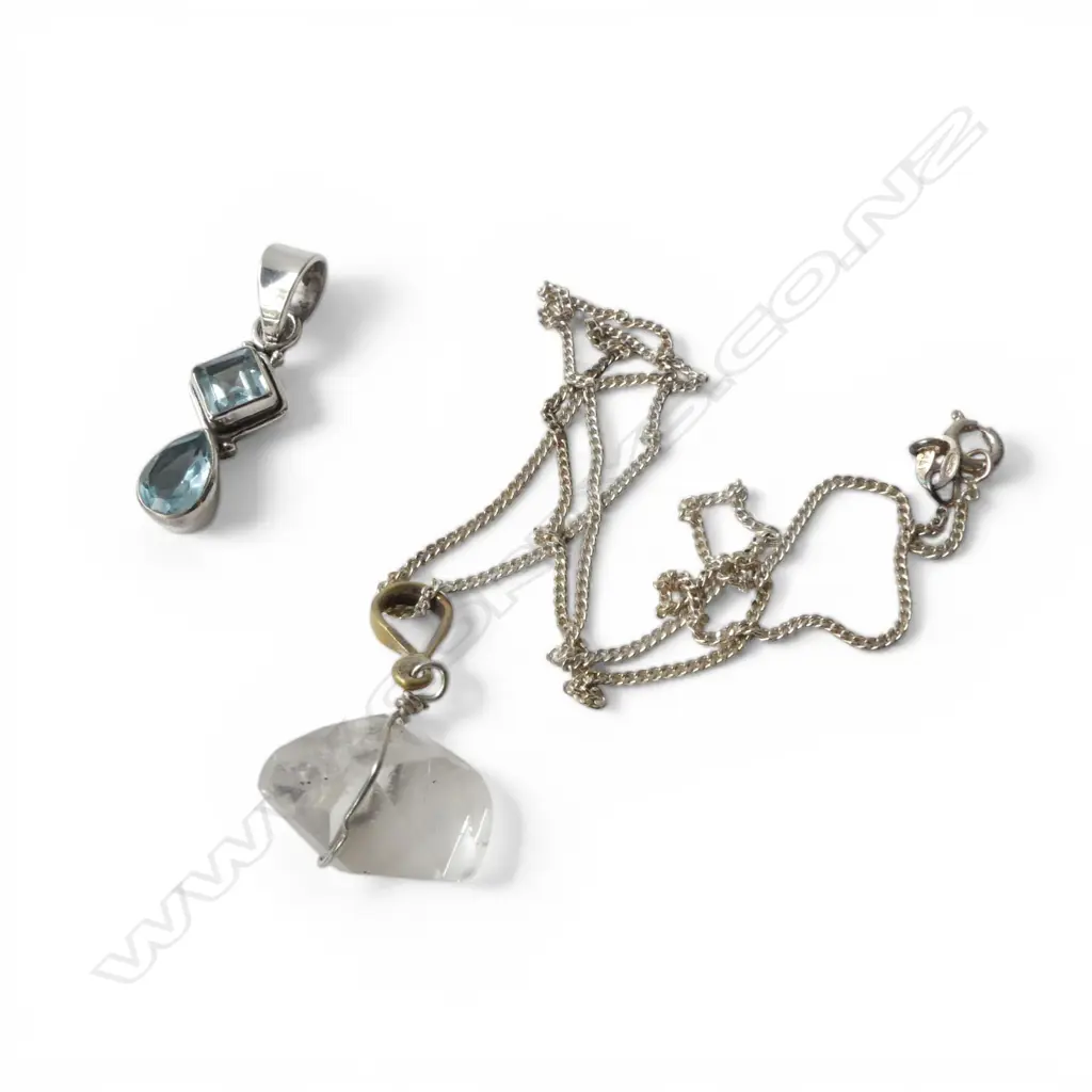 2 SILVER & TOPAZ  PENDANTS 1 with silver chain new old stock Image 1++