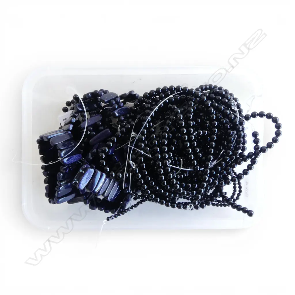MULTI STRANDS STRUNG ONYX BEADS & BLUE GOLDSTONE BRACELETS, new old stock Image 1++