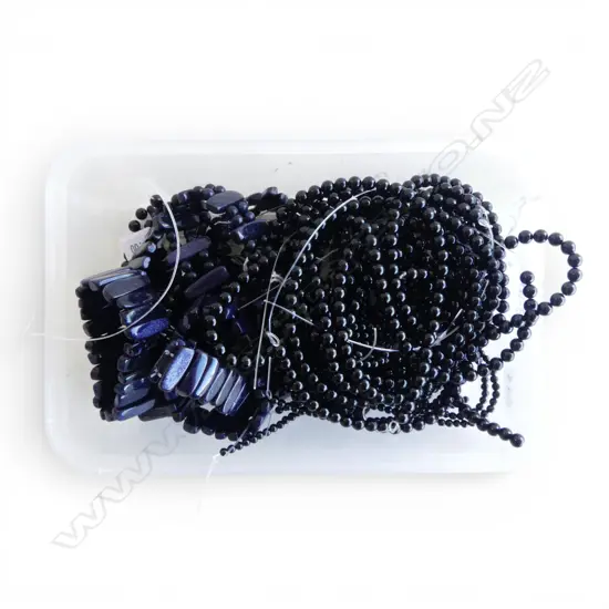 MULTI STRANDS STRUNG ONYX BEADS & BLUE GOLDSTONE BRACELETS, new old stock