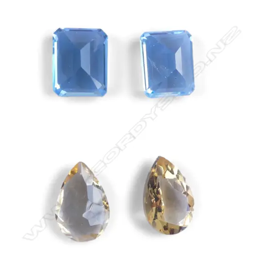 GEMSTONE EARRING SET; PR BLUE TOPAZ OCTAGON CUT & CITRINE PEAR DROPS, AIG CERT