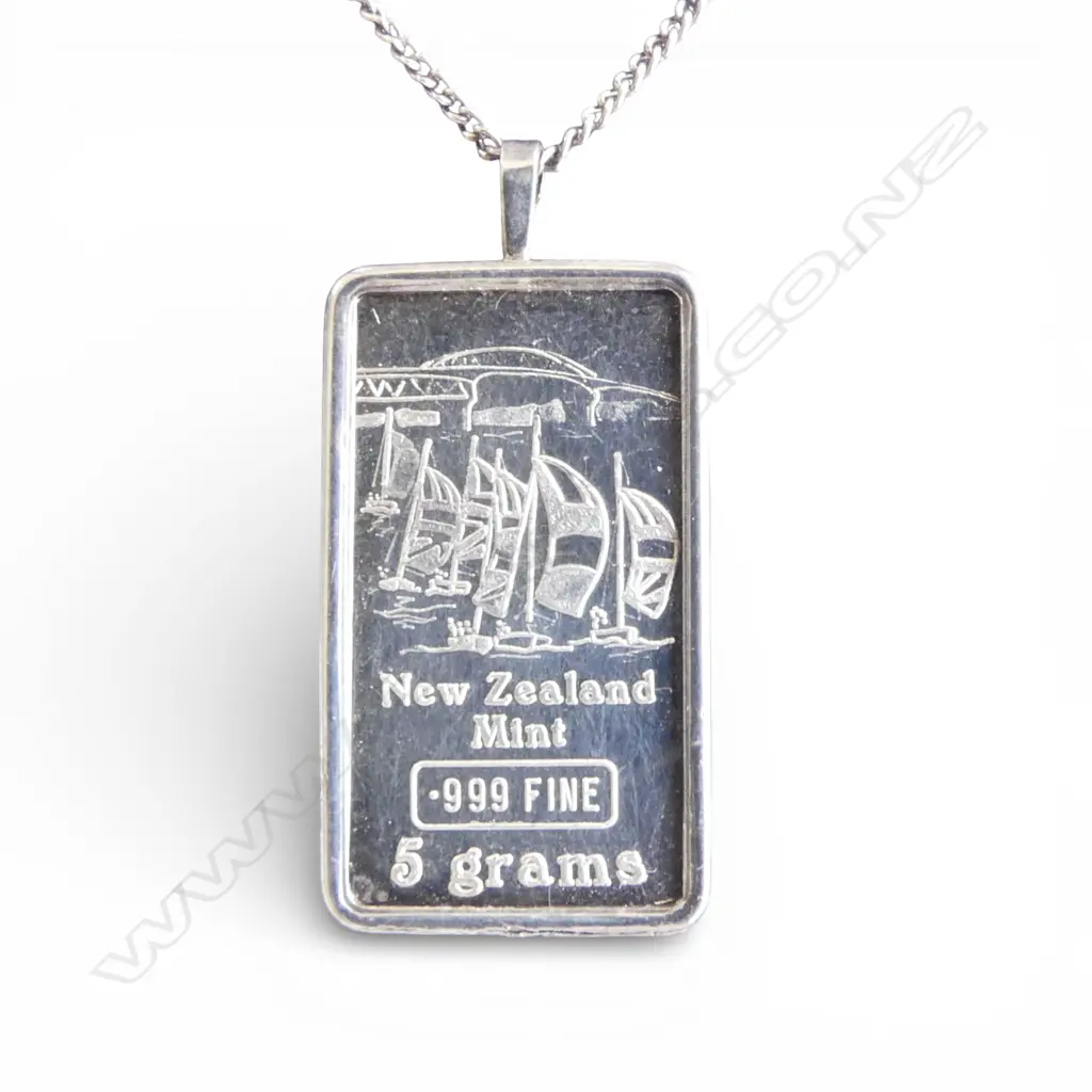 .999 SILVER INGOT ON CHAIN -  5gms ISSUED BY AUCKLAND COIN AND BULLION EXCHANGE (BOXED)   Image 1++
