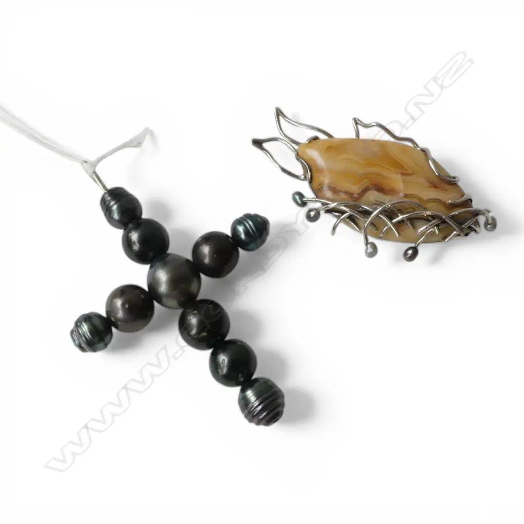 2 ORIGINAL SIMON MISDALE BESPOKE PENDANTS INCLUDES A BLACK TAHITIAN PEARL CROSS  From Simon's estate. Image 1++