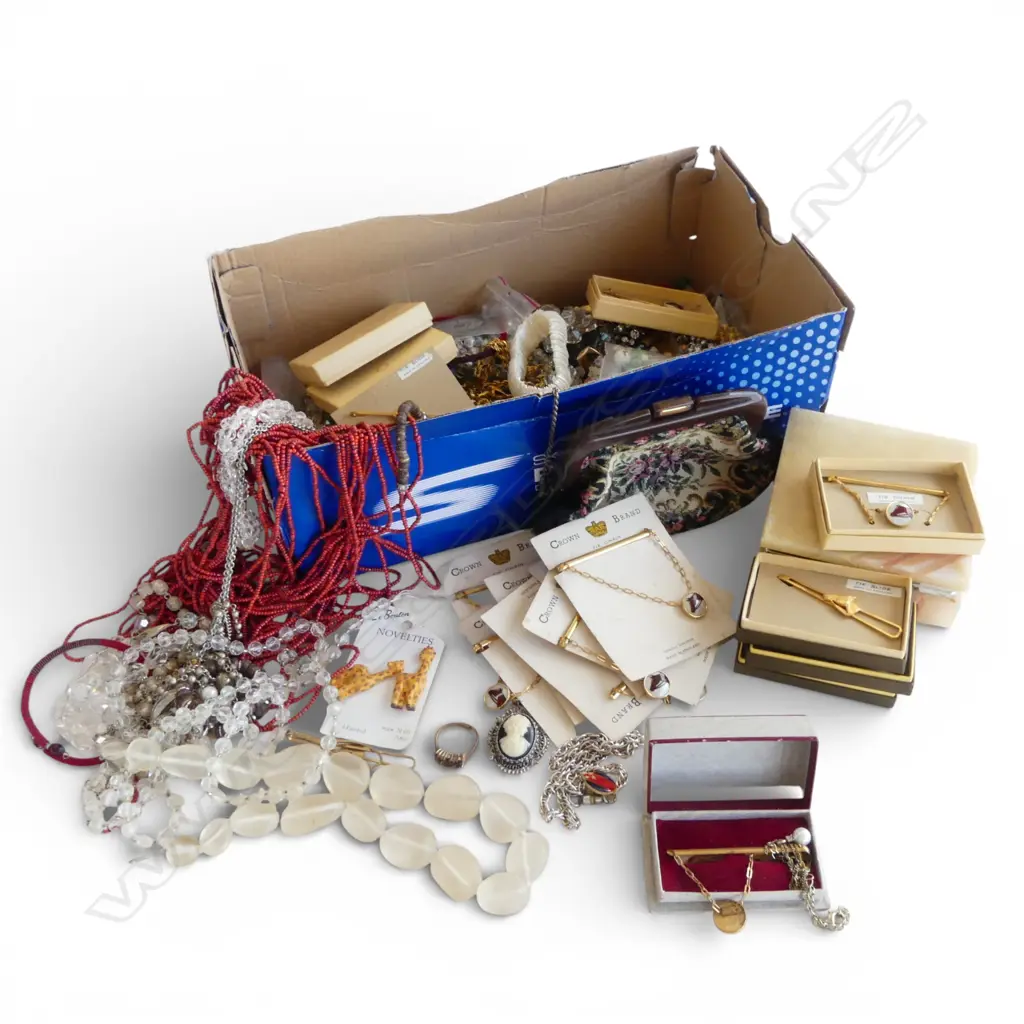 ASST. COSTUME JEWELLERY; BOXED TIE PIN SLIDES / CHAINS ETC Image 1++