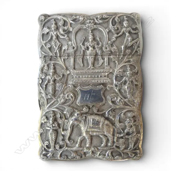 EMBOSSED ORIENTAL SILVER CARD CASE 100x75mm 136gms