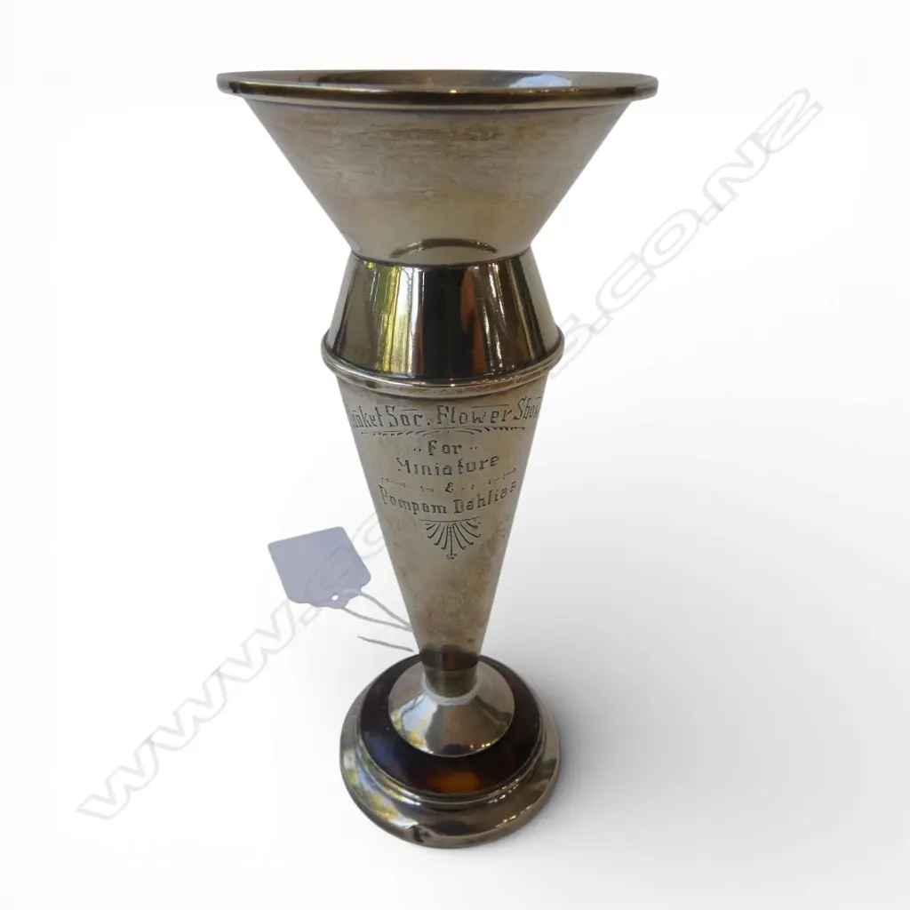 STG SILVER & TORTOISESHELL TROPHY VASE, B'HAM 1922 H.135mm WEIGHTED... Image 1++