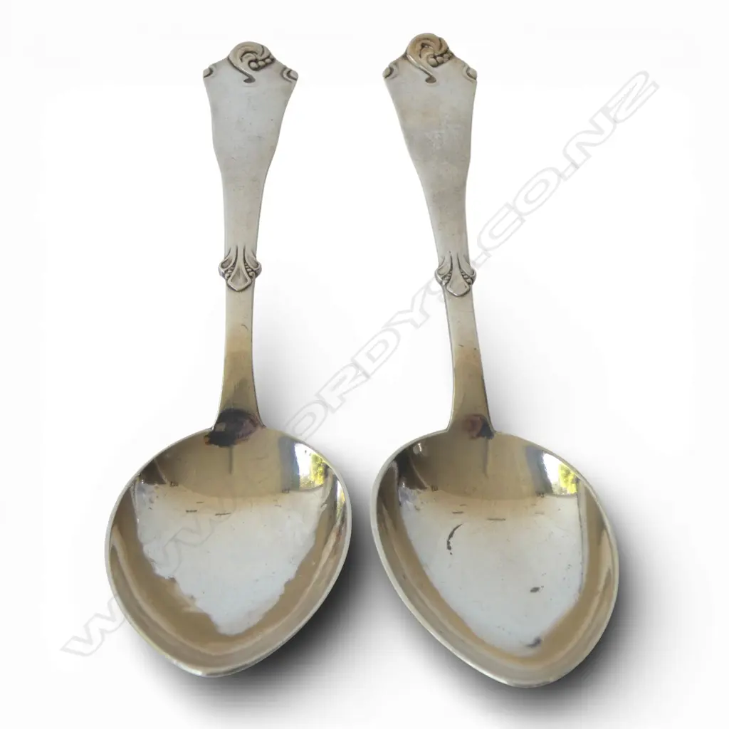 2 EARLY 20thC DANISH SILVER TABLE SPOONS L.210mm, 95gms Image 1++