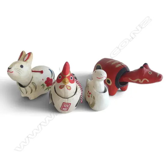 4 VINTAGE JAPANESE BOBBLE HEAD ANIMALS, L.230 x 110mm largest