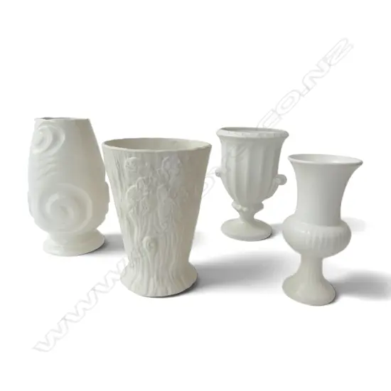 4 WHT VINTAGE VASES, 3 ENGLISH & 1 CROWN LYNN #.546. H.250mm tallest