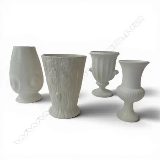 4 WHT VINTAGE VASES, 3 ENGLISH & 1 CROWN LYNN #.546. H.250mm tallest