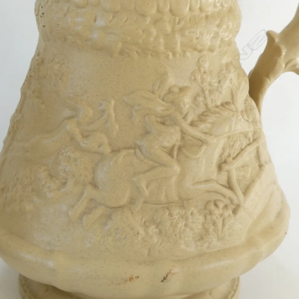 2 VICTORIAN RELIEF MOULDED JUGS: KNIGHTS + ROBERT BURNS 'Tam O'Shanter' H.175mm Image 1++