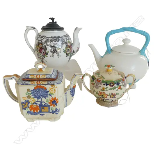 MASONS CHINA TEAPOT H130MM SUGAR BOWL H110MM & 2 OTHER TEAPOTS