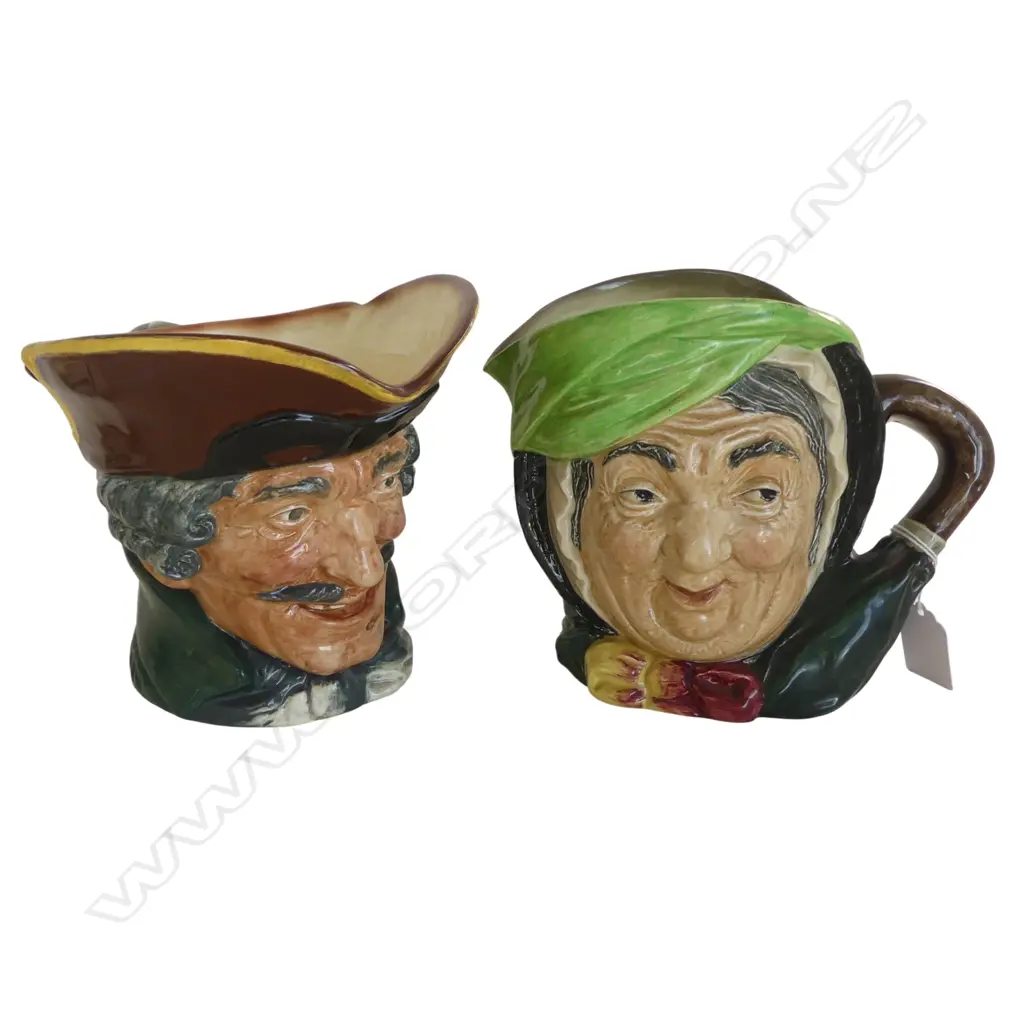 2 LARGE SIZE R/DOULTON CHARACTER JUGS DICK TURPIN & SAIRY CAMP H160MM Image 1++