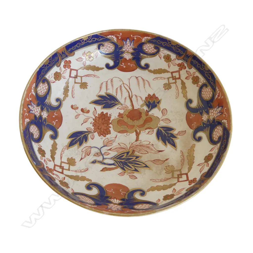 19C SWANSEA CHINA IMARI PAT BOWL CHIP TO FOOT DIA200MM Image 1++