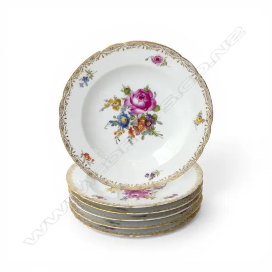 SET OF 6 HAND PAINTED DRESDON DESSERT BOWLS FLORAL PAT