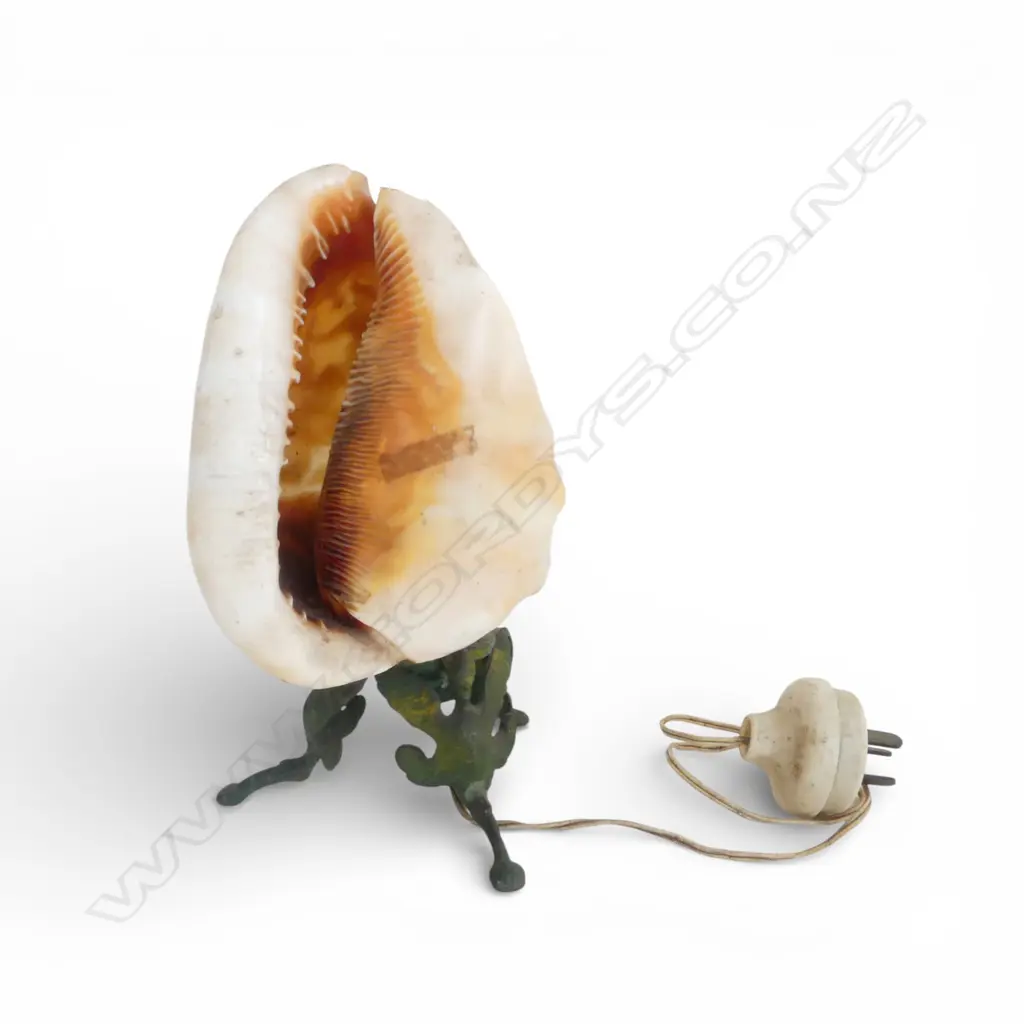 c1920 CARVED CAMEO SHELL LAMP w 3 winged metal fingers as the base. H.200mm Image 1++