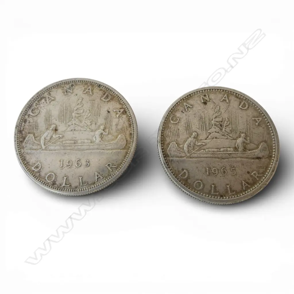 2 CANADIAN .800 SILVER DOLLARS 1964 & 65 46gms Image 1++