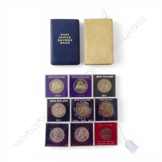 9 CASED COMM. COINS + 2 POST OFFICE SAVINGS BANKS 