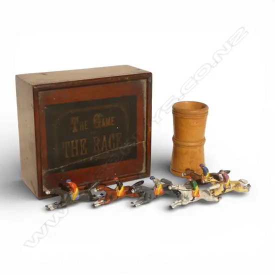 VINTAGE 'THE GAME OF THE RACE' 6 LEAD JOCKEY & HORSE FIGURES 