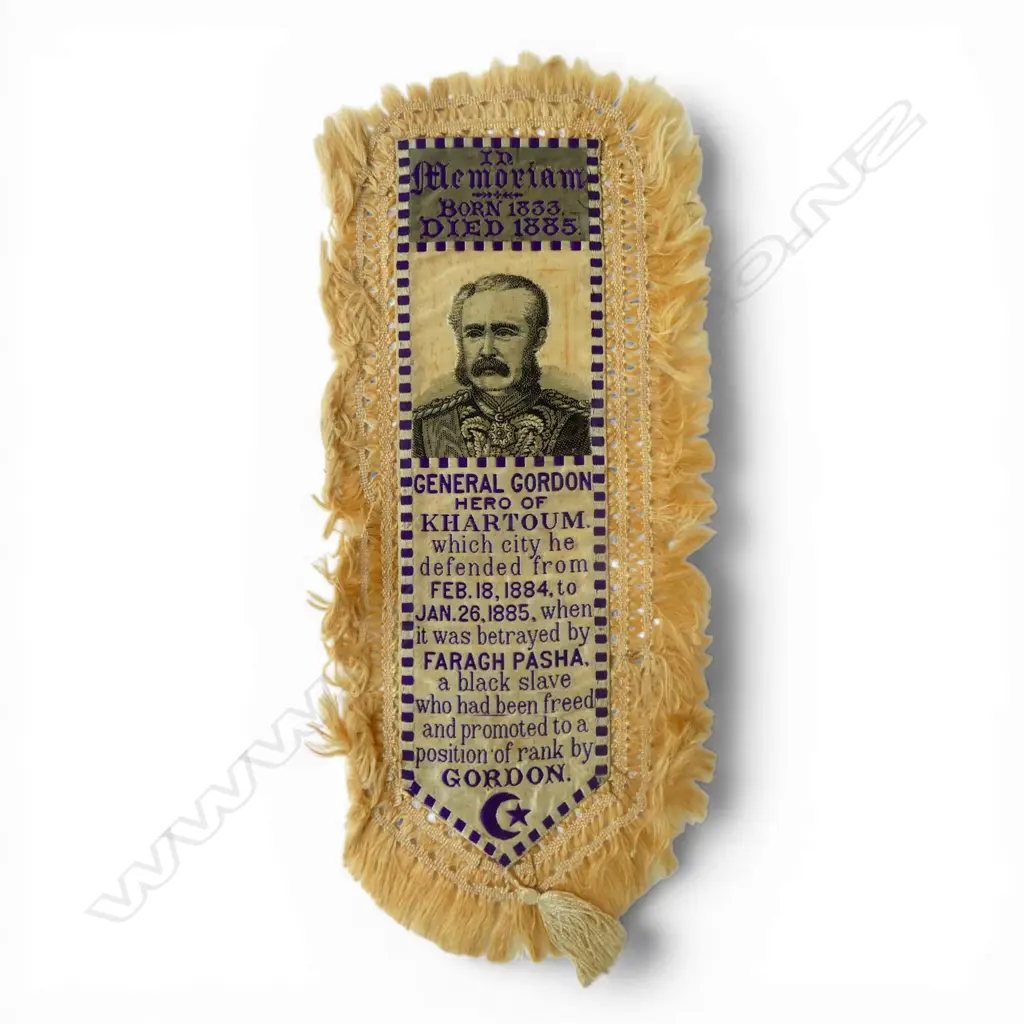 SILK BOOKMARK; GENERAL GORDON HERO OF KHARTHOUM 1833-1885 L.190mm Image 1++