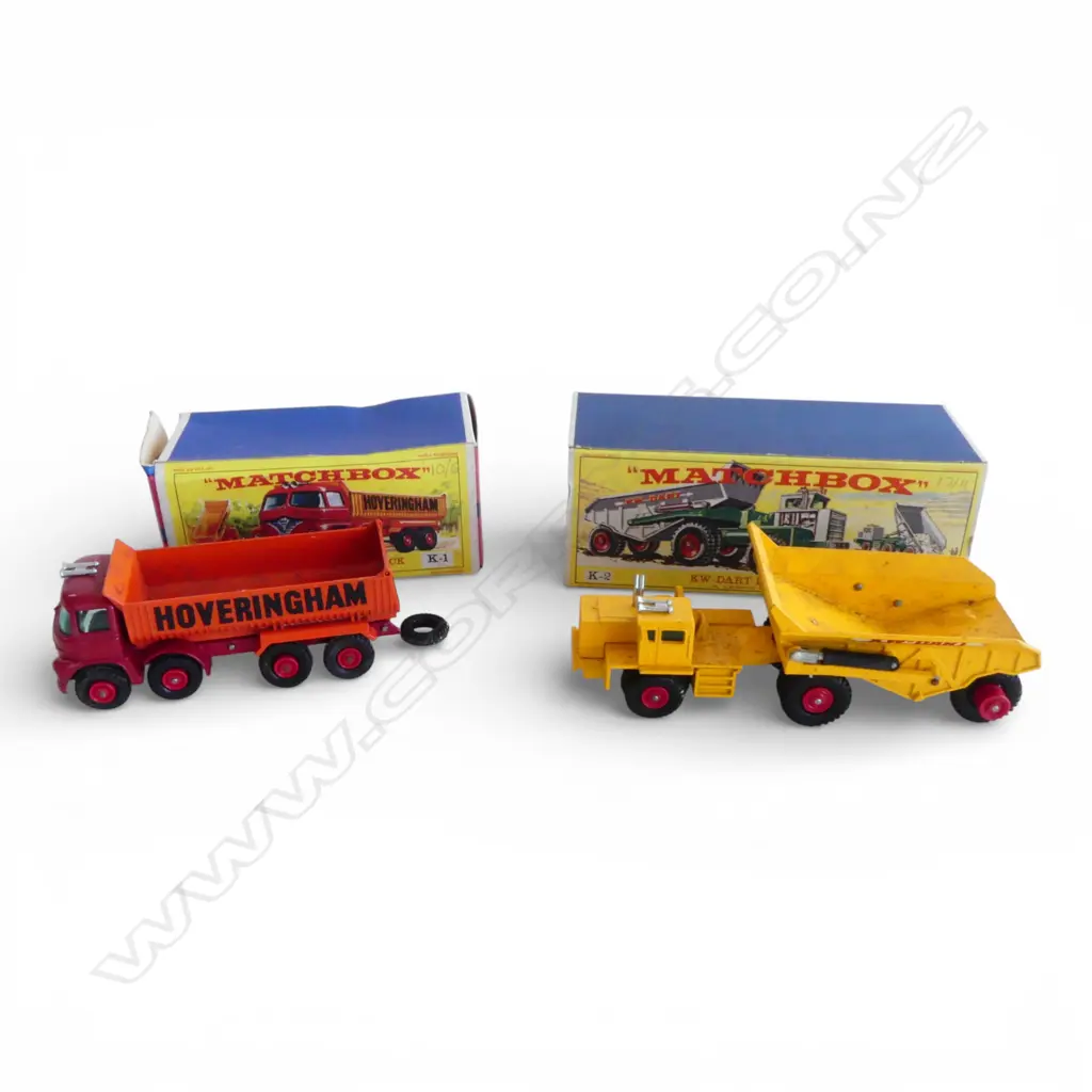 TWO YELLOW BOX MATCHBOX TRUCKS - MODELS K1 AND K2 Image 1++
