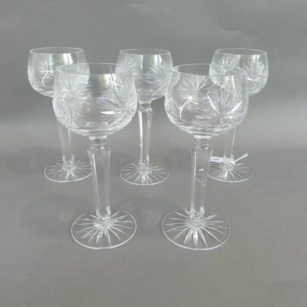 5 TALL CUT CRYSTAL WINE GLASSES, H.190mm Image 1++