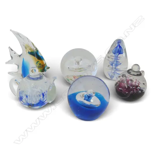 6 ART GLASS PAPERWEIGHTS 