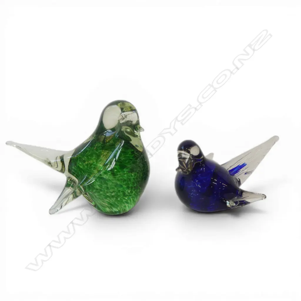 2 ART GLASS BIRD ORNAMENTS H.100 & H.70mm Image 1++